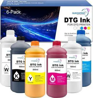 6-Pack 500ml DTG Ink Direct to Garment Printing Ink Digital Textile for SureColor F2000 F2100 P600 P800, for XP600 i3200 TX800 DX5 Dx6 Dx7 Printhead Printers (2W+1B+1C+1M+1Y) 6-Pack 500ml DTG Ink Direct to Garment Printing Ink Digital Textile for SureColor F2000 F2100 P600 P800, for XP600 i3200 TX800 DX5 Dx6 Dx7 Printhead Printers (2W+1B+1C+1M+1Y)