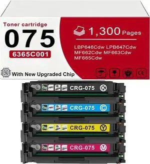 4 Pack 075 CRG075 CRG-075 CRG075A Toner Cartridge Replacement for Canon 075 Toner Work for LBP646Cdw LPB647Cdw MF662Cdw MF663Cdw MF665Cdw Printers 1300 Pages 4 Pack 075 CRG075 CRG-075 CRG075A Toner Cartridge Replacement for Canon 075 Toner Work for LBP646Cdw LPB647Cdw MF662Cdw MF663Cdw MF665Cdw Printers 1300 Pages