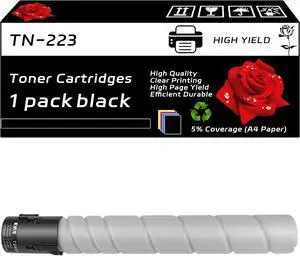 TN-223 Toner Cartridges Compatible for Konica Minolta Bizhub C226 C256 C266 C7222 C7226 Printers, with Chip, High Yield 10000 Pages, Clear Printing (1 Pack Black) TN-223 Toner Cartridges Compatible for Konica Minolta Bizhub C226 C256 C266 C7222 C7226 Printers, with Chip, High Yield 10000 Pages, Clear Printing (1 Pack Black)
