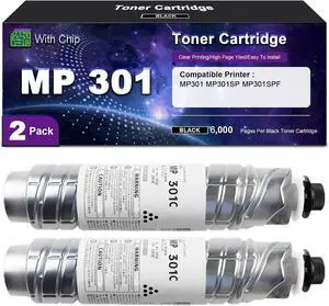 841714 841767 MP 301 Toner Cartridge Compatible for Ricoh Aficio MP301 MP301SP MP301SPF Printers, High Yield 6,000 Pages, with Chip, Black 2 Pack 841714 841767 MP 301 Toner Cartridge Compatible for Ricoh Aficio MP301 MP301SP MP301SPF Printers, High Yield 6,000 Pages, with Chip, Black 2 Pack