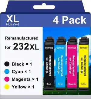 232XL Latest Upgrade Remanufactured Replacement for Epson 232 XL Ink Cartridges Combo Pack Work with Printer XP-4200 Ink WF-2930 WF-2950 XP-4205 (1 Black, 1 Cyan, 1 Magenta, 1 Yellow) 232XL Latest Upgrade Remanufactured Replacement for Epson 232 XL Ink Cartridges Combo Pack Work with Printer XP-4200 Ink WF-2930 WF-2950 XP-4205 (1 Black, 1 Cyan, 1 Magenta, 1 Yellow)