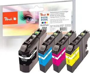 Peach B121/123/125/127/129 Printer Cartridges XL (BK, C, M, Y) Replaces Brother LC-127XLVALBP for e.g. Brother MFCJ 4410 DW, Brother MFCJ 4510 DW, Brother DCPJ 4110 DW, Brother DCPJ 411 0 W Peach B121/123/125/127/129 Printer Cartridges XL (BK, C, M, Y) Replaces Brother LC-127XLVALBP for e.g. Brother MFCJ 4410 DW, Brother MFCJ 4510 DW, Brother DCPJ 4110 DW, Brother DCPJ 411 0 W
