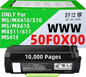 50F1X00 501X 60F1H00 601H 50F1H00 501H Black Toner Cartridge Compatible with Lexmark MS410 MS415 MS510 MS610 MS610dn MX310 MX410 MX510 MX511 MX610 MX611 MX611de Printer (50F0X00-10000Pages) 50F1X00 501X 60F1H00 601H 50F1H00 501H Black Toner Cartridge Compatible with Lexmark MS410 MS415 MS510 MS610 MS610dn MX310 MX410 MX510 MX511 MX610 MX611 MX611de Printer (50F0X00-10000Pages)