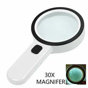 30X Jumbo Handheld Magnifying Glass w/ 12 Bright LED Light Illuminated Magnifier 30X Jumbo Handheld Magnifying Glass w/ 12 Bright LED Light Illuminated Magnifier