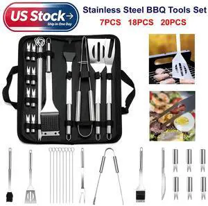 7/18/20PCS BBQ Tool Set Stainless Steel Outdoor Grill Utensil Cook Cutlery Kit Case 7PCS 7/18/20PCS BBQ Tool Set Stainless Steel Outdoor Grill Utensil Cook Cutlery Kit Case 7PCS