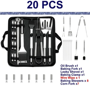 20PCS BBQ Tool Set Stainless Steel Outdoor Grill Utensil Cook Cutlery Kit Case 20 pcs 20PCS BBQ Tool Set Stainless Steel Outdoor Grill Utensil Cook Cutlery Kit Case 20 pcs