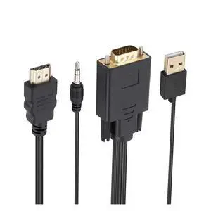 1.8M V/GA to HDMI-Compatible Cord Converter with 3.5mm USB Power Supply 1080P to HDMI for PC TV Box Projector 1.8M V/GA to HDMI-Compatible Cord Converter with 3.5mm USB Power Supply 1080P to HDMI for PC TV Box Projector