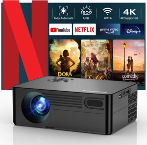 YABER Proiettore WiFi Bluetooth 9500 Lumen Full HD 1080P – Correzione 4D E Zoom, Per Home Theater E Ufficio
