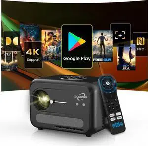 Smart 4K Projector for Bedroom, Indoor Outdoor Home Theater Projectors with WiFi, Bluetooth, NFC, Wireless Airplay Mirroring, Google TV, Dolby, HDMI ARC for Movie Night, Gaming, Halloween, Holiday Smart 4K Projector for Bedroom, Indoor Outdoor Home Theater Projectors with WiFi, Bluetooth, NFC, Wireless Airplay Mirroring, Google TV, Dolby, HDMI ARC for Movie Night, Gaming, Halloween, Holiday