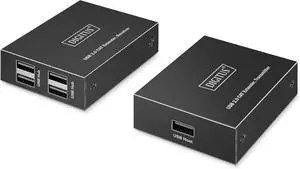 DIGITUS USB 2.0 Over Ethernet Extender - 4 Port USB-A Hub - 150m Range with Cat 6 Network Cable - 480Mbps - Black DIGITUS USB 2.0 Over Ethernet Extender - 4 Port USB-A Hub - 150m Range with Cat 6 Network Cable - 480Mbps - Black