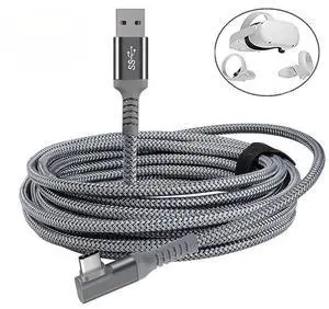 10ft / 3M Nylon Braided VR Link Cable for Oculus Quest 2 and PC/Steam VR Quest VR Headset, Right-Angled 90 Degree USB A to USB C 5Gbps High Speed Data Transfer Charging Cord for Gaming PC ( A to C 6M) 10ft / 3M Nylon Braided VR Link Cable for Oculus Quest 2 and PC/Steam VR Quest VR Headset, Right-Angled 90 Degree USB A to USB C 5Gbps High Speed Data Transfer Charging Cord for Gaming PC ( A to C 6M)