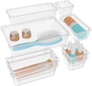 8 PCS Clear Plastic Drawer Organizer Set, 4 Sizes Desk Drawer Organization and Storage Containers for Makeup, Cosmetics, Jewelry and Gadgets in Kitchen, Bathroom, Bedroom, Office, Clear Transparent 8 PCS Clear Plastic Drawer Organizer Set, 4 Sizes Desk Drawer Organization and Storage Containers for Makeup, Cosmetics, Jewelry and Gadgets in Kitchen, Bathroom, Bedroom, Office, Clear Transparent