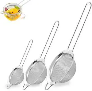 3Pcs Fine Mesh Strainer with Handle, Small Sifter Strainers Set, Stainless Steel Sieve Colander for Kitchen Baking Juice Quinoa Food Flour 3Pcs Fine Mesh Strainer with Handle, Small Sifter Strainers Set, Stainless Steel Sieve Colander for Kitchen Baking Juice Quinoa Food Flour