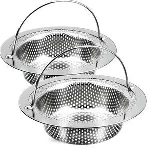 2 Pack Kitchen Sink Drain Strainer with Handle, Stainless Steel Large Kitchen Sink Drain Basket Food Catcher, Outer Diameter 4.5 Inch, Rust Free 2 Pack Kitchen Sink Drain Strainer with Handle, Stainless Steel Large Kitchen Sink Drain Basket Food Catcher, Outer Diameter 4.5 Inch, Rust Free