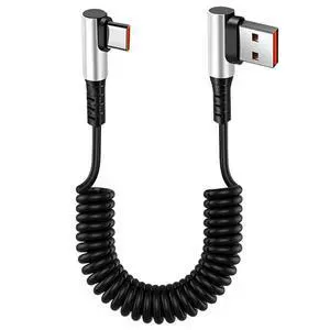 Right Angle Coiled USB to Type C Cable, Upgrade USB Blind Plug | 90Degree USB C Retractable 6A Fast Charging Cord, Charge and Sync for Car, Phone 15/16,S23/S22/S21,Carplay-4.9Ft Right Angle Coiled USB to Type C Cable, Upgrade USB Blind Plug | 90Degree USB C Retractable 6A Fast Charging Cord, Charge and Sync for Car, Phone 15/16,S23/S22/S21,Carplay-4.9Ft