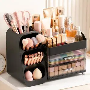 Large Capacity Makeup Organizer Countertop with Makeup Brush Holder for Vanity, Thickened Material, Bathroom Countertop Organizer Skin Care Perfumes Storage, Teen Girl Gifts for 12-23 Yearblack Large Capacity Makeup Organizer Countertop with Makeup Brush Holder for Vanity, Thickened Material, Bathroom Countertop Organizer Skin Care Perfumes Storage, Teen Girl Gifts for 12-23 Yearblack
