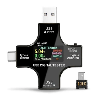 2 in 1 Type C USB Power Meter Tester LCD Digital Multimeter Voltage Current Capacity Temperature Working Time Detector Analyzer Dongle Unit for Charger Power Bank Phone Battery Test with OTG Adapter 2 in 1 Type C USB Power Meter Tester LCD Digital Multimeter Voltage Current Capacity Temperature Working Time Detector Analyzer Dongle Unit for Charger Power Bank Phone Battery Test with OTG Adapter