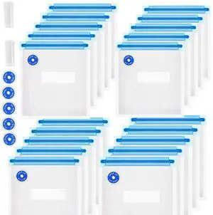 20Pcs Sous Vide Bags Reusable, BPA Free Food Vacuum Sealer Bag, Food Storage Bag, Vacuum Zipper Bags for Sous Vide Cooking - Food Sealer Bag & 5 Air Valves & 2 Seal Clips (8.5X8.5 in) 1.4L 20Pcs Sous Vide Bags Reusable, BPA Free Food Vacuum Sealer Bag, Food Storage Bag, Vacuum Zipper Bags for Sous Vide Cooking - Food Sealer Bag & 5 Air Valves & 2 Seal Clips (8.5X8.5 in) 1.4L