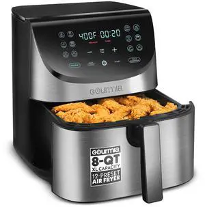 Air Fryer - 8 Qt Extra Large Capacity, FryForce360º, Digital Display with 12 Presets, Roast, Bake, Broil, Dehydrate, Dishwasher Safe Accessories, Stainless Steel Air Fryer - 8 Qt Extra Large Capacity, FryForce360º, Digital Display with 12 Presets, Roast, Bake, Broil, Dehydrate, Dishwasher Safe Accessories, Stainless Steel