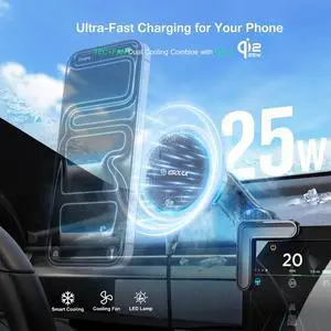 Esoulk 25W Qi 2.2 Cooling Magnetic Wireless Phone Car Charger For Tesla Monitor Mount Compatible with iPhone 17 Pro Max Esoulk 25W Qi 2.2 Cooling Magnetic Wireless Phone Car Charger For Tesla Monitor Mount Compatible with iPhone 17 Pro Max