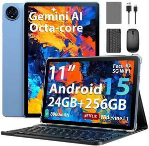 Suicoey 2026 11 Inch Android 15 Tablet with Keyboard, 24GB RAM + 256GB ROM, 2TB Expand, Octa-core, 8000mAh, 5+13MP, 2.4G&5G WiFi, Gemini AI, GPS, 2 in 1 Tablets with Case, Mouse, Stylus (Silver Case) Suicoey 2026 11 Inch Android 15 Tablet with Keyboard, 24GB RAM + 256GB ROM, 2TB Expand, Octa-core, 8000mAh, 5+13MP, 2.4G&5G WiFi, Gemini AI, GPS, 2 in 1 Tablets with Case, Mouse, Stylus (Silver Case)