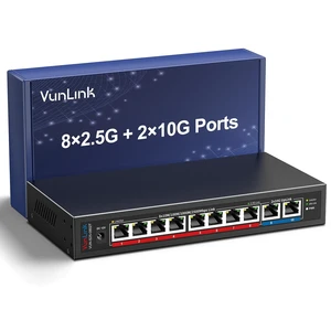 10Gb Ethernet Switch with 8 x 2.5GbE RJ45 + 2 x 10GbE RJ45 Ports, VunLink 10 Port Unmanaged 2.5G/10G Multi-Gigabit Network Switch, Plug & Play, Desktop/Wall-Mount, Ideal for NAS, Gaming, Home Office 10Gb Ethernet Switch with 8 x 2.5GbE RJ45 + 2 x 10GbE RJ45 Ports, VunLink 10 Port Unmanaged 2.5G/10G Multi-Gigabit Network Switch, Plug & Play, Desktop/Wall-Mount, Ideal for NAS, Gaming, Home Office