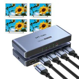 MT-VIKI 2.0 HDMI Splitter, 4K@60Hz HDMI Duplicator/Distributor HDR Support EDID HDCP 2.2 RGB 4:4:4 18Gbps-Adapter Included (8K 1 in 4 Out) MT-VIKI 2.0 HDMI Splitter, 4K@60Hz HDMI Duplicator/Distributor HDR Support EDID HDCP 2.2 RGB 4:4:4 18Gbps-Adapter Included (8K 1 in 4 Out)