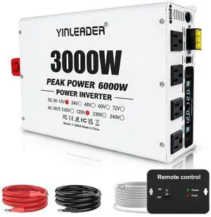 3000W Power Inverter 12V to 110V/120V, Solar Inverter Remote for RV Camping Off-Grid Solar Inverter Systems 3000W Power Inverter 12V to 110V/120V, Solar Inverter Remote for RV Camping Off-Grid Solar Inverter Systems