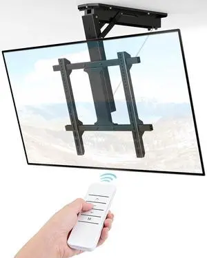 Electric Ceiling TV Mount with Remote - Motorized Ceiling TV Mount for Flat and Pitched Roof, 32 to 70 Inch Flat and Curved Screen TVs (Black) Electric Ceiling TV Mount with Remote - Motorized Ceiling TV Mount for Flat and Pitched Roof, 32 to 70 Inch Flat and Curved Screen TVs (Black)