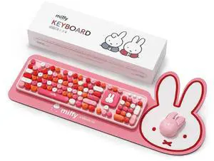 Miffy 104-Key Wireless Keyboard & Mouse Combo with Large Pink Desk Pad - Ergonomic Computer Accessories for Office/Home, Cute Kawaii Design - Pink Miffy 104-Key Wireless Keyboard & Mouse Combo with Large Pink Desk Pad - Ergonomic Computer Accessories for Office/Home, Cute Kawaii Design - Pink