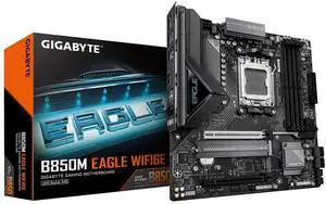 GIGABYTE B850M Eagle WIFI6E AMD AM5 mATX Motherboard, Support AMD Ryzen 9000/8000/7000 Series, DDR5, 8+2+2 Power Phase, 2X M.2, PCIe 5.0, USB-C, WIFI6E, 2.5GbE LAN, EZ-Latch, 3-Year Warrant GIGABYTE B850M Eagle WIFI6E AMD AM5 mATX Motherboard, Support AMD Ryzen 9000/8000/7000 Series, DDR5, 8+2+2 Power Phase, 2X M.2, PCIe 5.0, USB-C, WIFI6E, 2.5GbE LAN, EZ-Latch, 3-Year Warrant