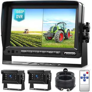 Fookoo 7" AHD 1080P Wired Backup Dual Camera System, Waterproof Vibration-Proof Rear View Cameras IR Night Vision for Tractor/Excavator/Harvester/Bulldozer/Crop Sprayer/Agricultural Equipment - DY702 Fookoo 7" AHD 1080P Wired Backup Dual Camera System, Waterproof Vibration-Proof Rear View Cameras IR Night Vision for Tractor/Excavator/Harvester/Bulldozer/Crop Sprayer/Agricultural Equipment - DY702