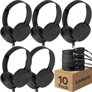 Ladont 10 Pack Bulk Headphones for Classroom, Kids Wired Headphone for Students School K-12, Affordable Classroom Headphones, On-Ear with 3.5mm Plug(Black) Ladont 10 Pack Bulk Headphones for Classroom, Kids Wired Headphone for Students School K-12, Affordable Classroom Headphones, On-Ear with 3.5mm Plug(Black)