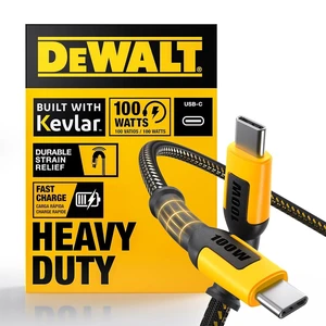 DEWALT Heavy Duty 100W USB C Cable, Jobsite 100 Watt USB C Cable, High Speed Type-C to Type-C, Fast Charge PD USBC Fast Charging Cord for iPhone 17/18/16/15 Plus Pro Max MacBook iPad, 10 ft DEWALT Heavy Duty 100W USB C Cable, Jobsite 100 Watt USB C Cable, High Speed Type-C to Type-C, Fast Charge PD USBC Fast Charging Cord for iPhone 17/18/16/15 Plus Pro Max MacBook iPad, 10 ft