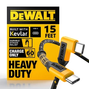 DEWALT Heavy Duty Extra Long USB C Cable (15 ft/6M), Fast 60W Type C Charging Cable, 90Degree Connector TypeC Charger Cord for Oculus Quest, PS5 Controller, Samsung Galaxy, Z Fold/Flip (Charge O DEWALT Heavy Duty Extra Long USB C Cable (15 ft/6M), Fast 60W Type C Charging Cable, 90Degree Connector TypeC Charger Cord for Oculus Quest, PS5 Controller, Samsung Galaxy, Z Fold/Flip (Charge O
