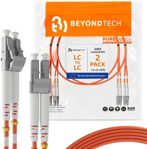 BEYONDTECH 1m (3.28ft) LC to LC Fiber Patch Cable (2 Pack) UPC Multimode Duplex Fiber Optic Cable 62.5/125um core, Compatible with OM1 LSZH PUREOptics Series BEYONDTECH 1m (3.28ft) LC to LC Fiber Patch Cable (2 Pack) UPC Multimode Duplex Fiber Optic Cable 62.5/125um core, Compatible with OM1 LSZH PUREOptics Series