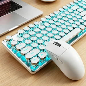 Wireless Keyboard and Mouse Combo, Blue Backlit Typewriter - White Wireless Keyboard and Mouse Combo, Blue Backlit Typewriter - White