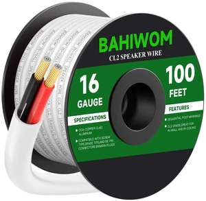BAHIWOM White Speaker Wire 16 Gauge 100FT CL2 Rated CCA Speaker Cable BAHIWOM White Speaker Wire 16 Gauge 100FT CL2 Rated CCA Speaker Cable