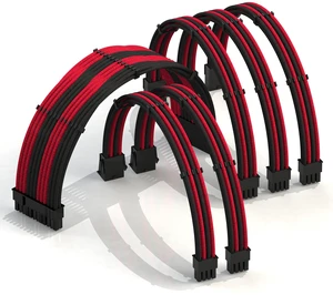 LINKUP ATX 24-Pin PSU Extension Cable ^^ Braided Sleeved, 30cm, Black/Red LINKUP ATX 24-Pin PSU Extension Cable ^^ Braided Sleeved, 30cm, Black/Red