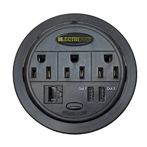 Power Tap Grommet with Hidden Power Center w/ 3 Power, 2 USB & 1 CAT6 - Black (Pack of 2) Power Tap Grommet with Hidden Power Center w/ 3 Power, 2 USB & 1 CAT6 - Black (Pack of 2)