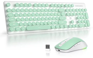 Wireless Keyboard and Mouse, Typewriter Rechargeable Backlit Cute Keyboard with Round Keycaps, Soft Typing, Sleep Mode, 2.4GHz Full Size Wireless Quiet Key Board for Computer, Laptop, PC Wireless Keyboard and Mouse, Typewriter Rechargeable Backlit Cute Keyboard with Round Keycaps, Soft Typing, Sleep Mode, 2.4GHz Full Size Wireless Quiet Key Board for Computer, Laptop, PC