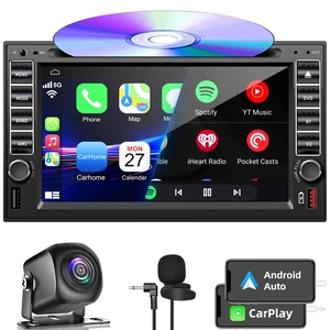 Double Din Car Stereo Radio with CD/DVD Player, Voice Control Carplay & Android Auto, 7 inch Car Audio with HD Touchscreen, Bluetooth, Mirror Link, Backup Camera, SWC, FM/AM, USB/SD, A/V Input Double Din Car Stereo Radio with CD/DVD Player, Voice Control Carplay & Android Auto, 7 inch Car Audio with HD Touchscreen, Bluetooth, Mirror Link, Backup Camera, SWC, FM/AM, USB/SD, A/V Input