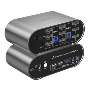 Terived 2 Computers 3 DP Monitors KVM Switch with Hotkey and Automatic Switching, 4K@144H USB 3.0 Triple Monitor with Audio Microphone, Aluminum, Digital Display HDR10 All Cables Included Terived 2 Computers 3 DP Monitors KVM Switch with Hotkey and Automatic Switching, 4K@144H USB 3.0 Triple Monitor with Audio Microphone, Aluminum, Digital Display HDR10 All Cables Included