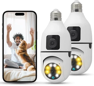 Xuzimaoyi E27 Socket Security Camera, 2K/3MP Outdoor 2.4G Hz WiFi E27 Camera for Home Security, 24/7 Recording and Alarm (Dual Lens) (2) Xuzimaoyi E27 Socket Security Camera, 2K/3MP Outdoor 2.4G Hz WiFi E27 Camera for Home Security, 24/7 Recording and Alarm (Dual Lens) (2)