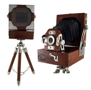 Vintage Style Photography Camera, Wooden Tripod Stand, Table Top Collectible Studio, Desk Decorative Antique Film Model Camera, Premium Home Decor, for Collector Vintage Style Photography Camera, Wooden Tripod Stand, Table Top Collectible Studio, Desk Decorative Antique Film Model Camera, Premium Home Decor, for Collector