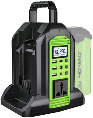Power Inverter for Greenworks 40V Battery, 350W 2-Port DC 40V to AC 120V Portable Battery Converter with LED Light, 6 Output Ports, LCD Display for RV Camping, Emergency, Power Outages Power Inverter for Greenworks 40V Battery, 350W 2-Port DC 40V to AC 120V Portable Battery Converter with LED Light, 6 Output Ports, LCD Display for RV Camping, Emergency, Power Outages
