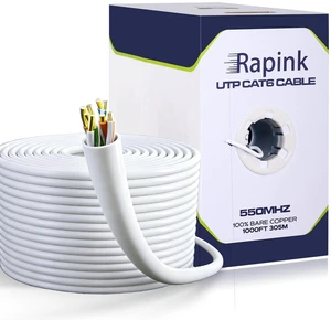 Rapink Cat6 Ethernet Cable 1000ft, Cat6 ethernet Cable 23AWG Solid Bare Copper 10G Support, UTP cat6 Cable 550MHZ, cat 6 Cable 1000ft POE Support White Rapink Cat6 Ethernet Cable 1000ft, Cat6 ethernet Cable 23AWG Solid Bare Copper 10G Support, UTP cat6 Cable 550MHZ, cat 6 Cable 1000ft POE Support White