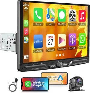 Wireless 10.1" Single Din Car Stereo, Carplay Android Auto Touch Screen CarPlay Radio, Bluetooth 5.3, 240W Subwoofer, Backup Camera, FM/AM SWC, USB/TF Card Slots, FM Radio, AUX Input Wireless 10.1" Single Din Car Stereo, Carplay Android Auto Touch Screen CarPlay Radio, Bluetooth 5.3, 240W Subwoofer, Backup Camera, FM/AM SWC, USB/TF Card Slots, FM Radio, AUX Input