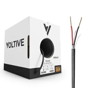 Voltive 22/2 Shielded Low Voltage Wire, Riser CL3R, Black, 500ft - 22AWG, 2 Conductors, Overall Shield, Stranded Bare Copper, UL Listed - V-1258-2 Voltive 22/2 Shielded Low Voltage Wire, Riser CL3R, Black, 500ft - 22AWG, 2 Conductors, Overall Shield, Stranded Bare Copper, UL Listed - V-1258-2