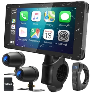 Weuaste 5.5" Motorcycle CarPlay & Android Auto Screen, Wireless GPS Navigation System Dual 2K Dash Cam, IP69K Waterproof, HD Screen, BT, G-Sensor, Loop Recording, Siri Voice Control, Remote Con Weuaste 5.5" Motorcycle CarPlay & Android Auto Screen, Wireless GPS Navigation System Dual 2K Dash Cam, IP69K Waterproof, HD Screen, BT, G-Sensor, Loop Recording, Siri Voice Control, Remote Con
